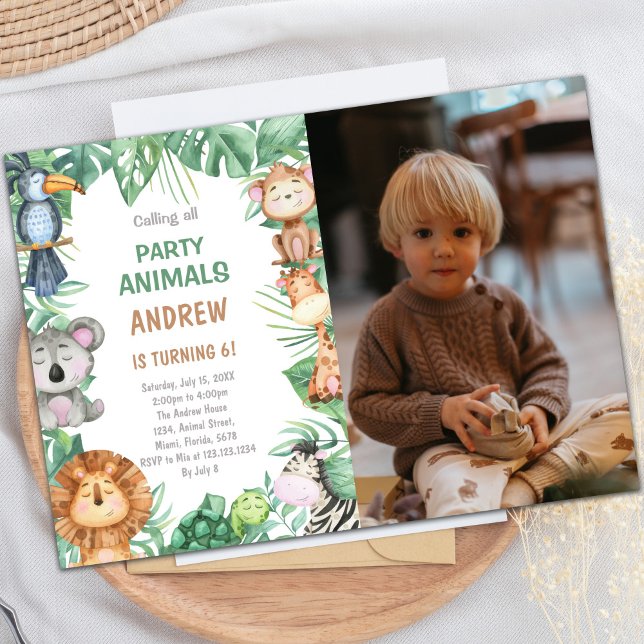 Convite Tema do Partido Animal Safari para Crianças (Jungle Birthday Invitations with photo)