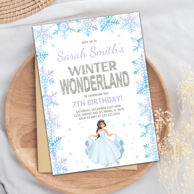 Convite Tema do Partido Azul Prateado (Snow flake Winter Wonderland Invitation)