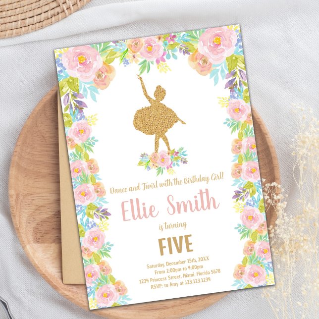Convite Tema do Partido Ballerina Rosa para Meninas (Glitter Ballet Birthday Invitations)