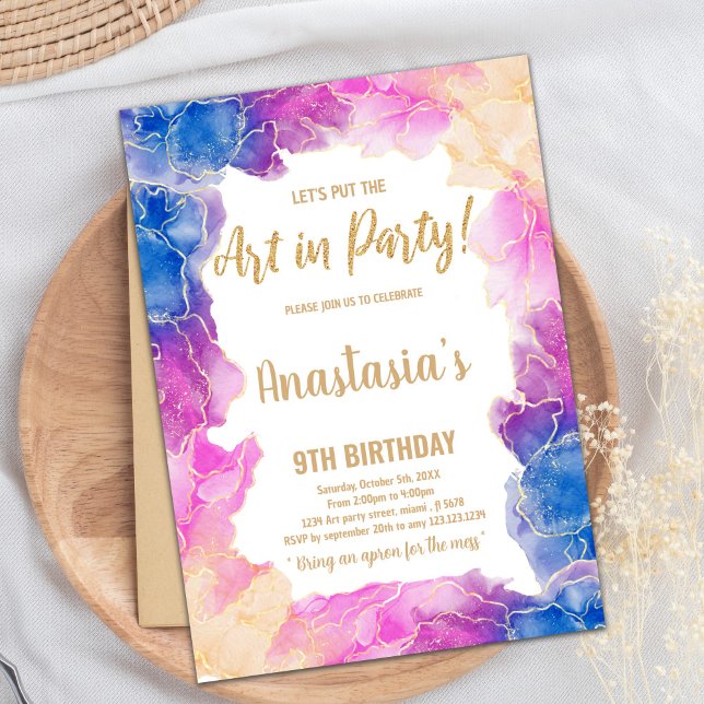 Convite Tema do Partido da Arte Criativa para Meninas (Purple Paint Birthday Invitations)