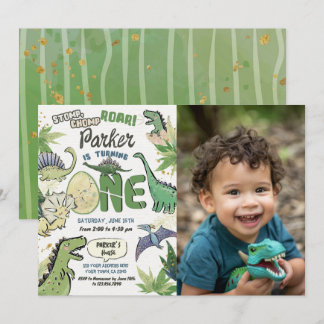 Convite Tema do Partido Dinossauro primeiro aniversario Di