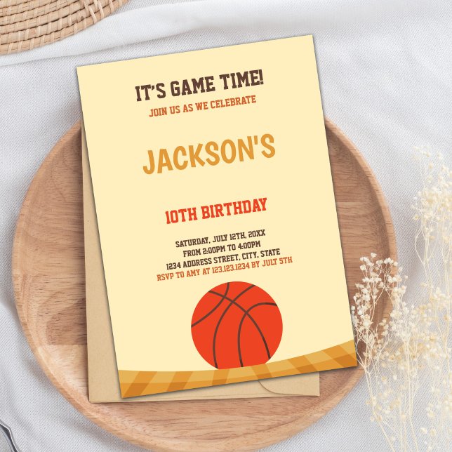 Convite Tema do Partido Esportivo (Yellow Brown Basketball Invitations)