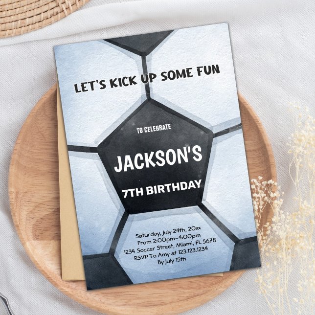 Convite Tema do Partido Esportivo Verde Negrito para Crian (Full Soccer Birthday Invitations)