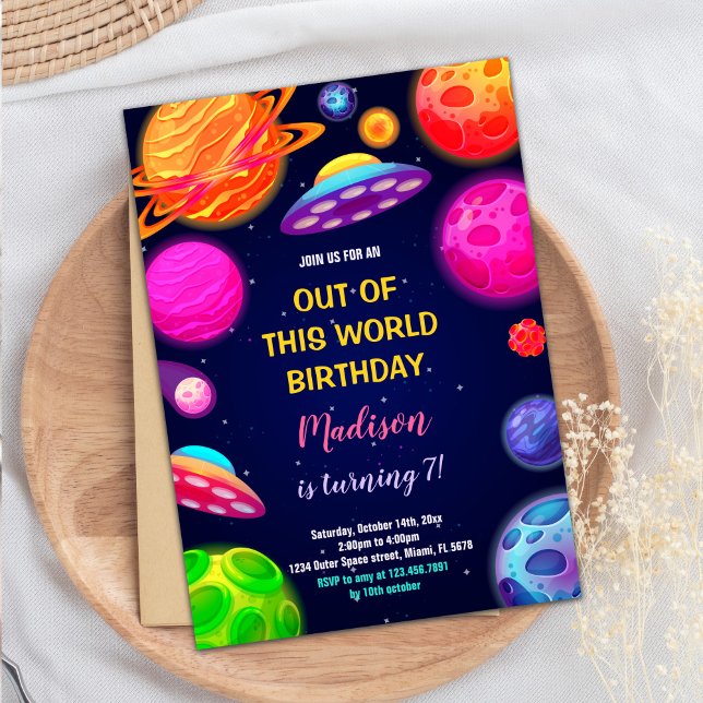 Convite Tema do Partido Foguetes, Planetas e Estrelas (Outer Space Birthday Invitations)