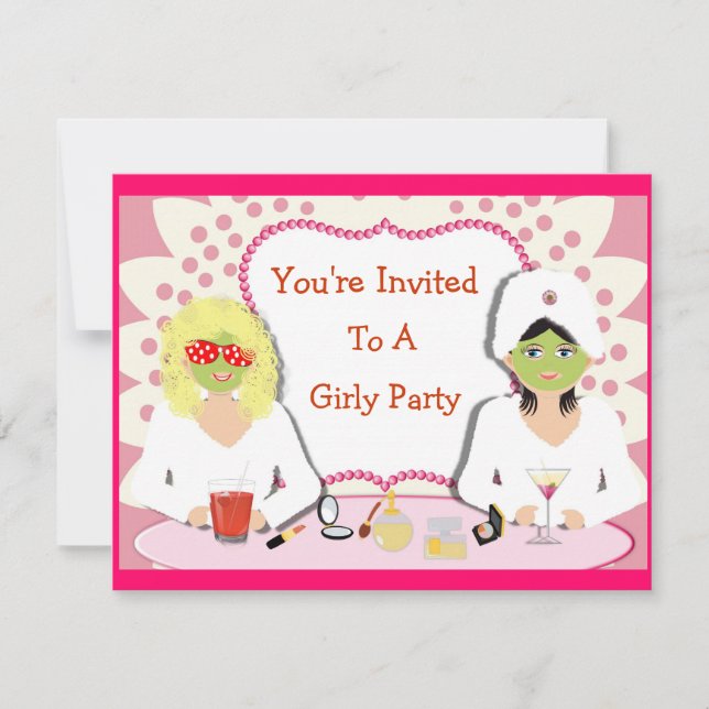 Convite Tema do partido Girly Pamper (Frente)