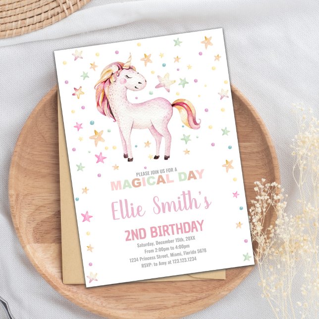 Convite Tema do Partido Magical Pastel para Meninas (Star Unicorn Birthday Invitations)