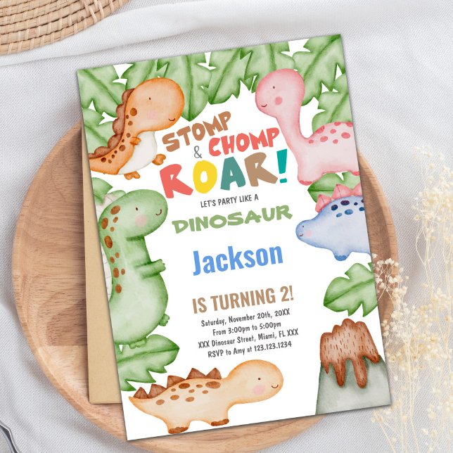 Convite Tema do Partido Pré-Histórico para Meninas e Menin (Pastil Color Dinosaur Birthday Invitations)