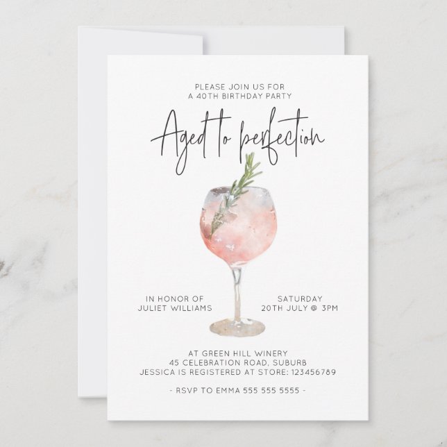 Convite Tema do Vinho do aniversário de 40 anos no Inverso (Frente)