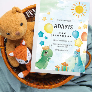 Convite Tema dos Dinossauros da Aquarela do segundo aniver