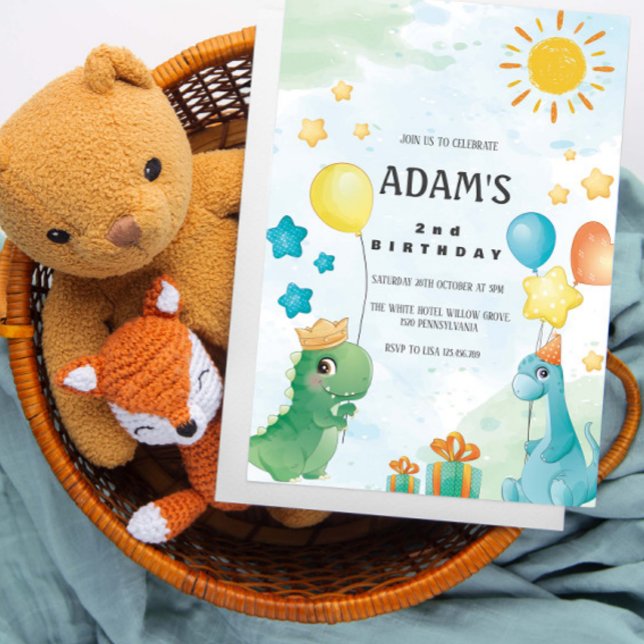 Convite Tema dos Dinossauros da Aquarela do segundo aniver (Criador carregado)