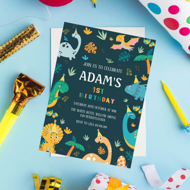 Convite Tema dos dinossauros verdes do primeiro primeiro a (Criador carregado)