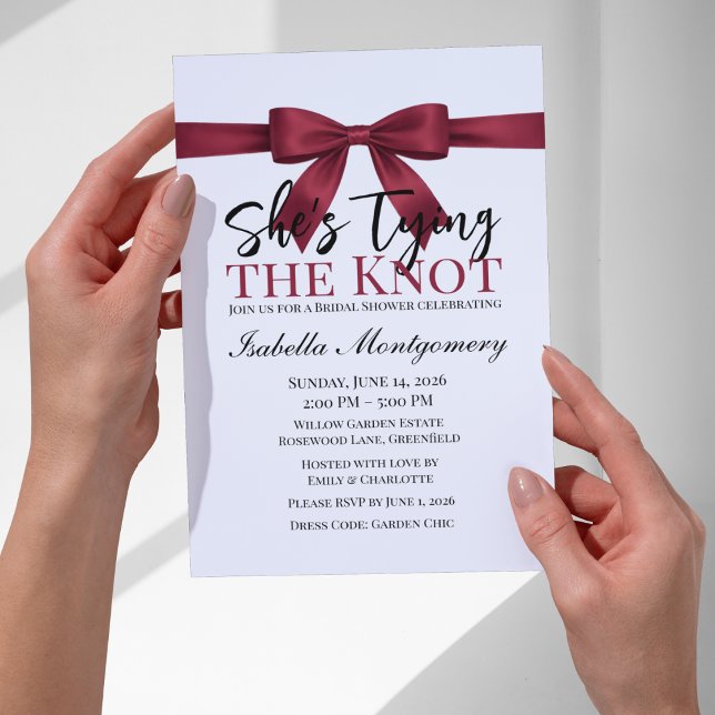 Convite Tema 'Ela Está Amarrando o Nó' com Laço Burgundy (She’s Tying the Knot Theme Burgundy Bow Invitation
)