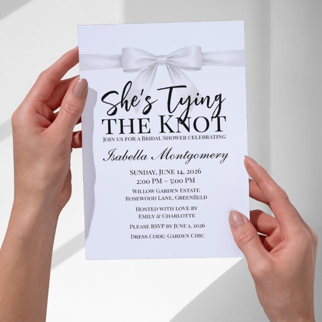 Convite Tema Ela Está Dando o Nó Arco Branco (She’s Tying the Knot Theme White Bow Invitation
)