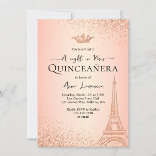 Convite Tema Elegante Rosa Dourado Parisian Quinceanera