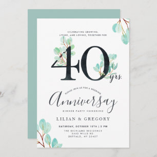 Convite Tema Eucalipto do 40º aniversário em crescimento