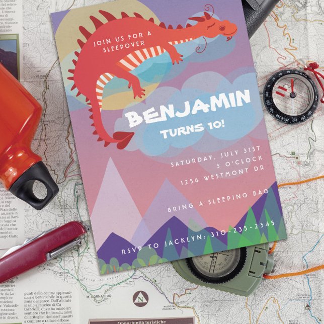 Convite Tema Fantasia Dragão Sleepover Campout (Criador carregado)