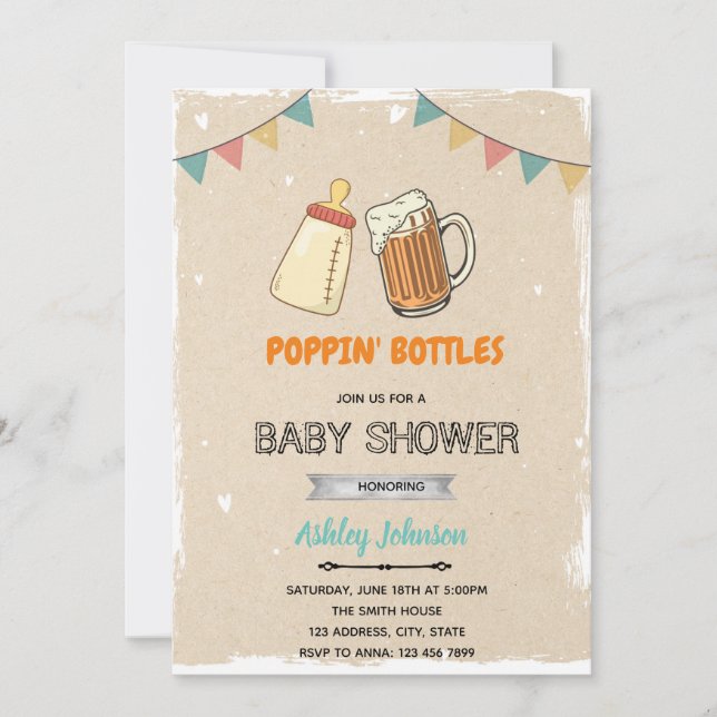 convite tema festa de baby shower com rolha de gar (Frente)