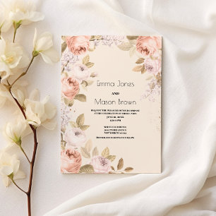 Convite Tema floral de marfim rosa-rosa-boho-roxo