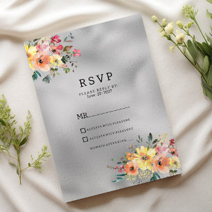 Convite Tema floral laranja rosa prata RSVP
