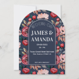 Convite Tema Floral Rosa e Azul Elegante