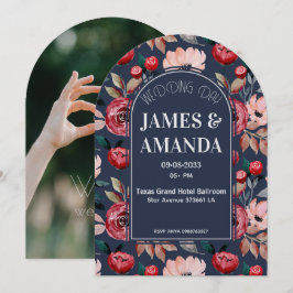 Convite Tema Floral Rosa e Azul Elegante
