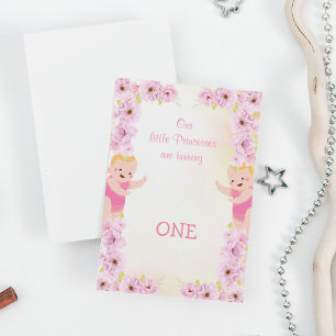 Convite Tema Floral Rosa Fofo Gêmeos Aniversário