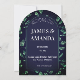 Convite tema floral verde e azul elegante