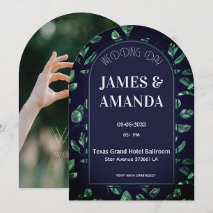 Convite tema floral verde e azul elegante