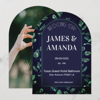 Convite tema floral verde e azul elegante