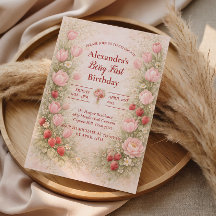 Tema Floral Vintage Morango Aniversário de 1 Ano