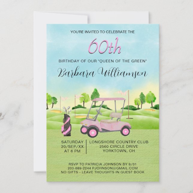 Convite Tema Golfista Senhora Aniversário de 60 An (Frente)