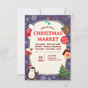 Convite Tema Ilustrado Festivo de Feira de Natal Fofo