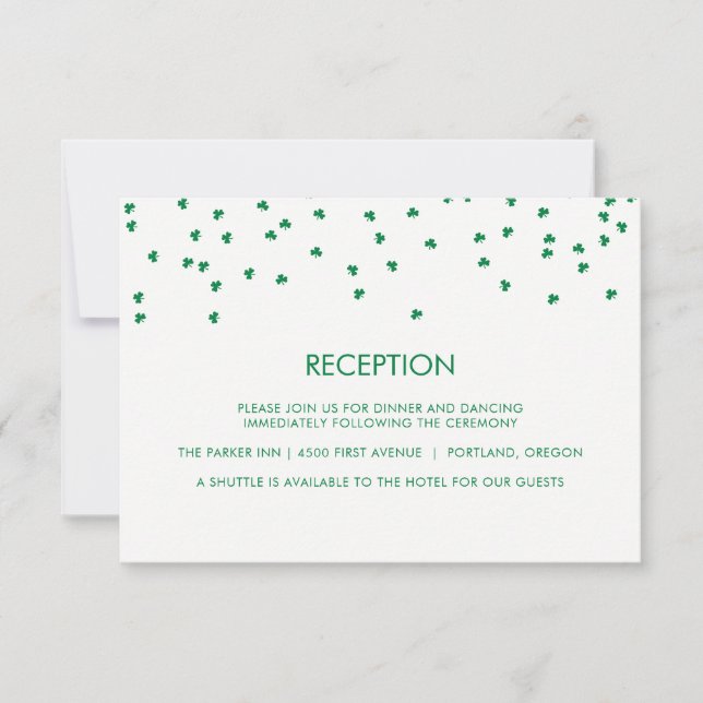 Convite Tema Irlandês Shamrock Confetti Casamento | Recepç (Frente)