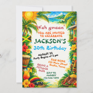 Convite Tema Jamaicano de Reggae Tropical de Aniversário