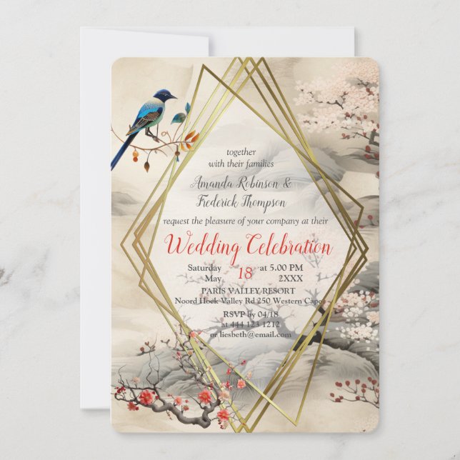 Convite Tema Japonês Serene Tranquilidade (Frente)