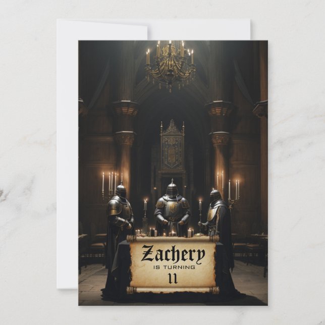 Convite *~* Tema Medieval do Castelo 3 KNIGHTS AP88 Aniver (Frente)