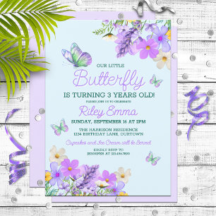 Convite Tema Menina Borboleta Roxa Doce Festa de Aniversár