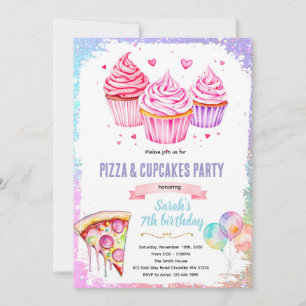 convite tema menina cupcake pizza