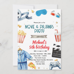 convite tema menino de cinema e pijama