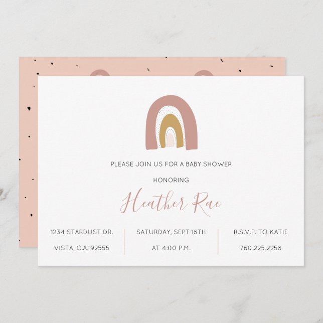 Convite Tema Mínimo do Arco-Íris Esmaga a Mostarda Rosa Be (Frente/Verso)