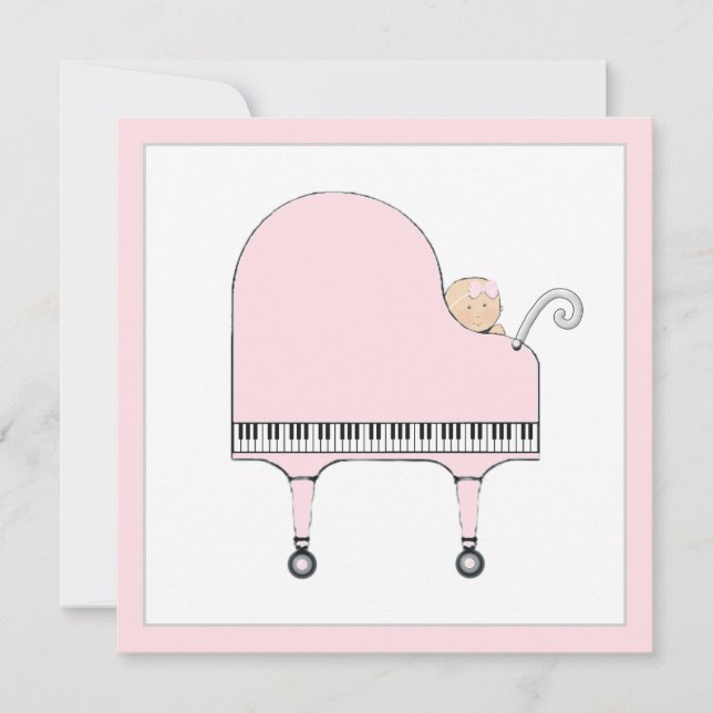 Convite Tema Musical de Chá de Bebê Menina (Frente)