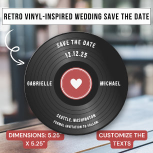 Convite Tema Musical em Vinil Retro Vibe Vermelho Save The