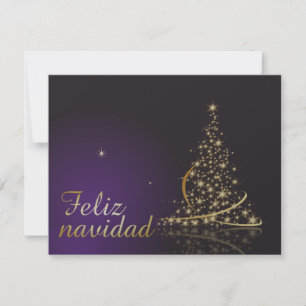 Convite Tema natalino roxo escuro com árvore dourada de