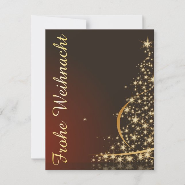Convite Tema natalino vermelho com árvore de Natal dourada (Frente)