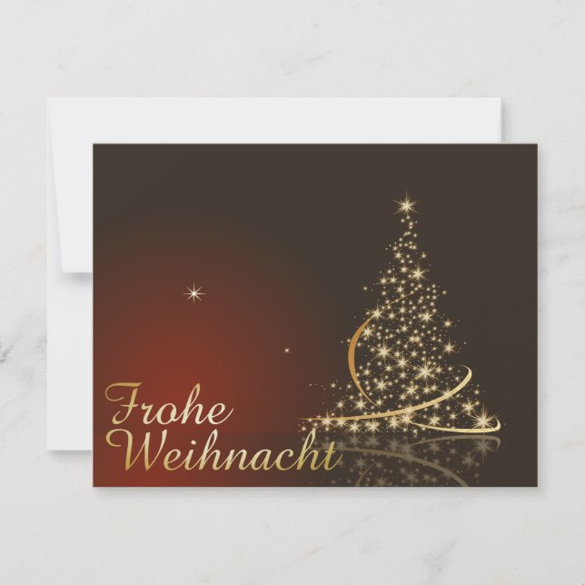 Convite Tema natalino vermelho com árvore de Natal dourada (Frente)