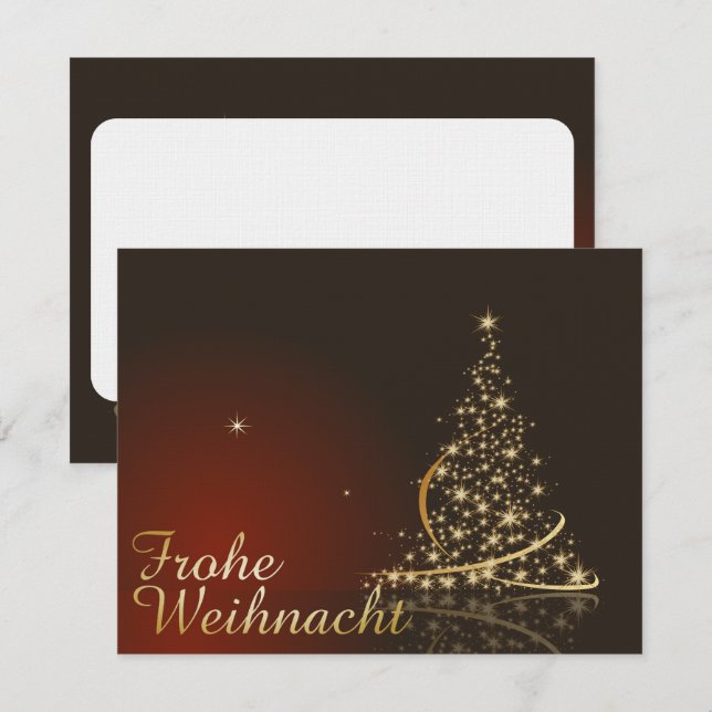 Convite Tema natalino vermelho com árvore de Natal dourada (Frente/Verso)