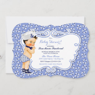Convite Tema Náutico Marinheiro Menino Azul Branco