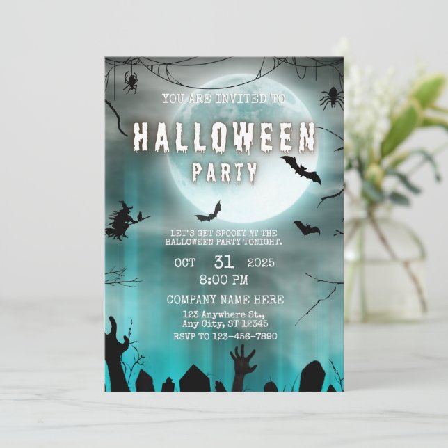 Convite Tema Noturno Spooky, Escritório de Halloween para  (Em pé/Frente)