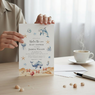 Convite Tema Oceano Aquarela Golfinho Chás de Bebê