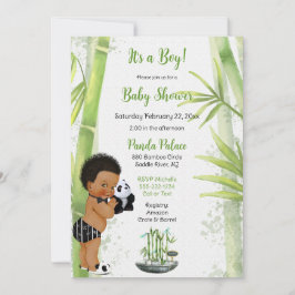 Convite Tema Panda Bambu Bebê Menino Preto Branco Verde